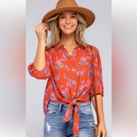 FREE PEOPLE Celia  floral tie shirt sz S - Picture 6 of 9